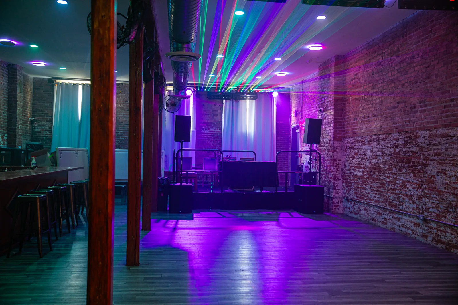 Laser lighting across the Party Room floor
